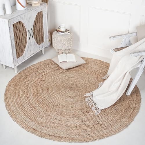 RAJRANG BRINGING RAJASTHAN TO YOU Runder Jute Teppich 152 cm Natural Vintage Beige geflochtene Reversible handgewebte Teppiche RAJRANG BRINGING RAJASTHAN TO YOU Runder Jute Teppich 152 cm Natural Vintage Beige geflochtene Reversible handgewebte Teppiche von RAJRANG BRINGING RAJASTHAN TO YOU