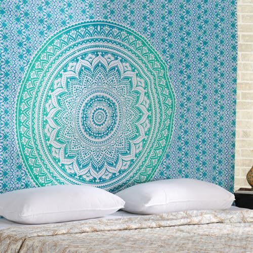 RAJRANG BRINGING RAJASTHAN TO YOU Wandbehang Poster mit Ombré-Mandala-Wandteppich 76x102 cm Elefant böhmischer Hippie meergrün psychedelische Wohnheimzimmerdekoration von RAJRANG BRINGING RAJASTHAN TO YOU