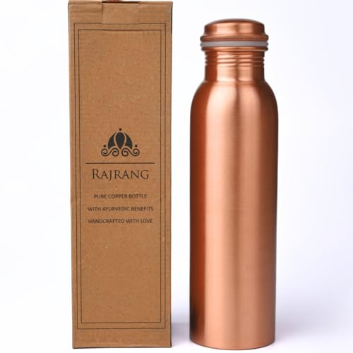 RAJRANG BRINGING RAJASTHAN TO YOU Kupfer-Wasserflasche, 34 oz, auslaufsicheres Designgefäß, Ayurveda-Gesundheitskrug für Sport, Fitness, Yoga, 1000 ml von RAJRANG BRINGING RAJASTHAN TO YOU