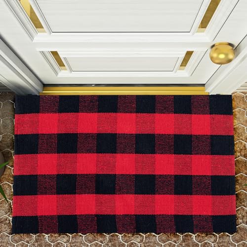 RAJRANG Handgewebte Reversible Lappenteppich schwarz rote Terrassentürmatte für Küchentürstraßen - 152 x 91 cm von RAJRANG BRINGING RAJASTHAN TO YOU