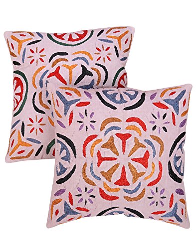 Rajrang Kissenbezug Bestickt Rosa Baumwolle Kissenbezug 2 St. von RAJRANG BRINGING RAJASTHAN TO YOU
