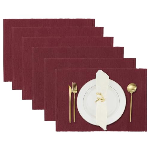 RAJRANG Poly-Baumwolle Tischsets, 6er Set, für Esszimmer und Küche, Stoff Platzsets, Maron, 19x13 Zoll von RAJRANG BRINGING RAJASTHAN TO YOU