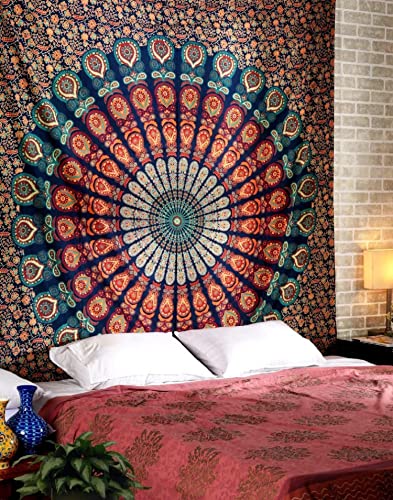 RAJRANG BRINGING RAJASTHAN TO YOU Wandbehang Mandala Hippie Trippy Wandteppich Blau 228 x 274 cm von RAJRANG BRINGING RAJASTHAN TO YOU