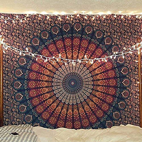 RAJRANG Wandteppich Baumwolllaken, Goldblau, Rechteckig, Wandteppich mit Blumenmuster, 228x213 cm von RAJRANG BRINGING RAJASTHAN TO YOU