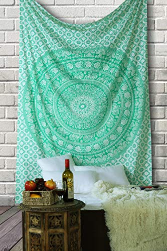 RAJRANG BRINGING RAJASTHAN TO YOU Wanddecke Mandala - Indischer dekorativer Strandtuch Elefant Wurfteppich - 152 x 127 cm - Grün von RAJRANG BRINGING RAJASTHAN TO YOU