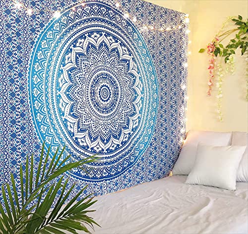 Wandteppich Mandala Hippie Wandtuch Blau - 213X137 cm - Omber Dekorativer Twin Böhmischer Boho Wandbehang Tapisserie Goa Wandtuch Tapestry für Wohnzimmer Dekor, Schlafzimmer wandteppiche von RAJRANG BRINGING RAJASTHAN TO YOU