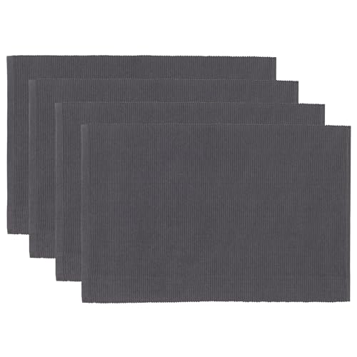 Dinning Placemat Set von 4, 48 X 33 cm fein Gerippter Baumwollküchen Küchentisch Tischemat für Heimküche, Café Restaurant-Charcoal Grey von RAJRANG BRINGING RAJASTHAN TO YOU