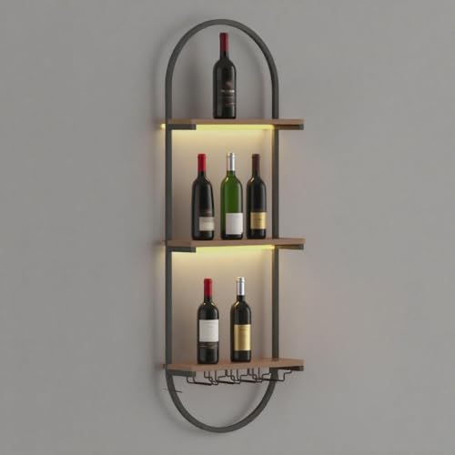 RAJYQODIS Weinregal Wand aus Metall, schwarzes schwebendes Industrieregal, 3-stufiger Wandmontage Wine Display-Ständer, für Hausbar, Esszimmer, Küche und Wohnzimmer (1) von RAJYQODIS