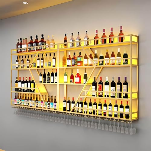 Weinregal aus Metall, großer Weinflaschenhalter aus Wandmontage 3 Ebenen, modernes schwebendes Barregal in Rautenform,für die Dekoration von Restaurants und Bars zu Hause (Gold, 4 Tier -240cm) von RAJYQODIS