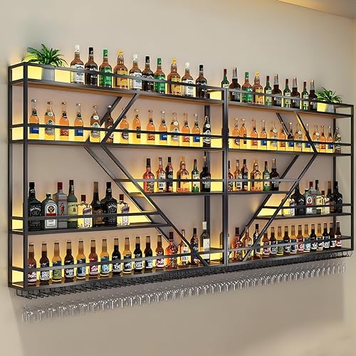 Weinregal aus Metall, großer Weinflaschenhalter aus Wandmontage 3 Ebenen, modernes schwebendes Barregal in Rautenform,für die Dekoration von Restaurants und Bars zu Hause (schwarz, 4 Tier -200cm) von RAJYQODIS