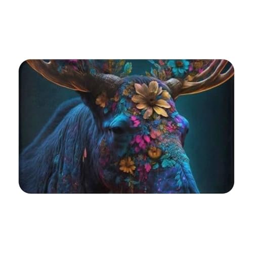 RAKFURF Teppich, maschinenwaschbar, mit rutschfester Unterseite, Hirsch, Tier, Blume, bedruckt, Vintage, Heimdekoration, Bodendekoration, Teppichmatte für Wohnzimmer, Schlafzimmer, Badezimmer, Küche RAKFURF Teppich, maschinenwaschbar, mit rutschfester Unterseite, Hirsch, Tier, Blume, bedruckt, Vintage, Heimdekoration, Bodendekoration, Teppichmatte für Wohnzimmer, Schlafzimmer, Badezimmer, Küche von RAKFURF