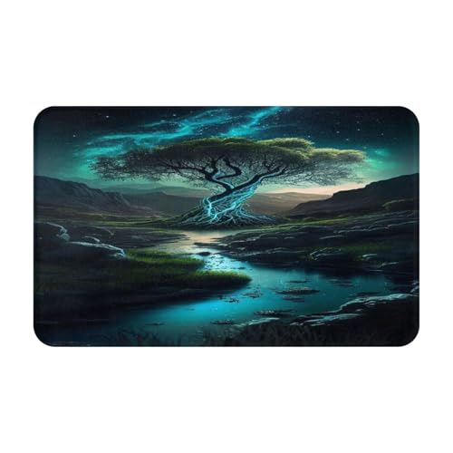 RAKFURF Teppich, maschinenwaschbar, mit rutschfester Unterseite, Motiv: Fluss, grüne Bäume, Sternenhimmel, bedruckt, Vintage, Heimdekoration, Bodendekoration, Teppichmatte für Wohnzimmer, Schlafzimmer RAKFURF Teppich, maschinenwaschbar, mit rutschfester Unterseite, Motiv: Fluss, grüne Bäume, Sternenhimmel, bedruckt, Vintage, Heimdekoration, Bodendekoration, Teppichmatte für Wohnzimmer, Schlafzimmer von RAKFURF