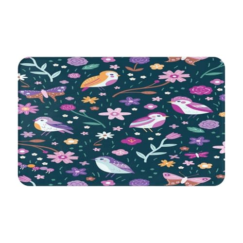 RAKFURF Teppich, maschinenwaschbar, mit rutschfester Unterseite, Motiv: lila Blume, Vogel, bedruckt, Vintage, Heimdekoration, Bodendekoration, Teppichmatte für Wohnzimmer, Schlafzimmer, Badezimmer RAKFURF Teppich, maschinenwaschbar, mit rutschfester Unterseite, Motiv: lila Blume, Vogel, bedruckt, Vintage, Heimdekoration, Bodendekoration, Teppichmatte für Wohnzimmer, Schlafzimmer, Badezimmer von RAKFURF