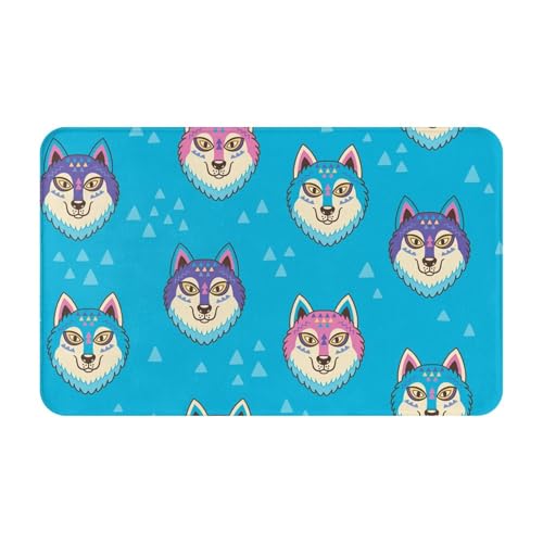 RAKFURF Teppich, maschinenwaschbar, mit rutschfester Unterseite, Wolfskopf, niedliche Farbe, blau, bedruckt, Vintage, Heimdekoration, Bodendekoration, Teppichmatte für Wohnzimmer, Schlafzimmer RAKFURF Teppich, maschinenwaschbar, mit rutschfester Unterseite, Wolfskopf, niedliche Farbe, blau, bedruckt, Vintage, Heimdekoration, Bodendekoration, Teppichmatte für Wohnzimmer, Schlafzimmer von RAKFURF