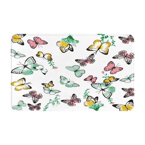 RAKFURF Teppich, maschinenwaschbar, mit rutschfester Unterseite, bunte Schmetterlinge, bedruckt, Vintage, Heimdekoration, Bodendekoration, Teppichmatte für Wohnzimmer, Schlafzimmer, Badezimmer, Küche RAKFURF Teppich, maschinenwaschbar, mit rutschfester Unterseite, bunte Schmetterlinge, bedruckt, Vintage, Heimdekoration, Bodendekoration, Teppichmatte für Wohnzimmer, Schlafzimmer, Badezimmer, Küche von RAKFURF