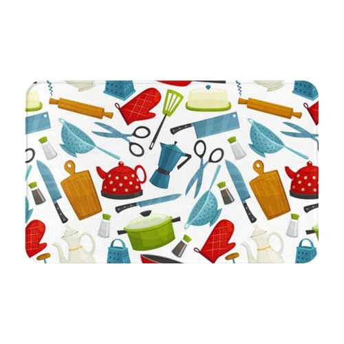 RAKFURF Teppich, maschinenwaschbar, mit rutschfester Unterseite, buntes Küchengeschirr, bedruckt, Vintage, Heimdekoration, Bodendekoration, Teppichmatte für Wohnzimmer, Schlafzimmer, Badezimmer, Küche RAKFURF Teppich, maschinenwaschbar, mit rutschfester Unterseite, buntes Küchengeschirr, bedruckt, Vintage, Heimdekoration, Bodendekoration, Teppichmatte für Wohnzimmer, Schlafzimmer, Badezimmer, Küche von RAKFURF