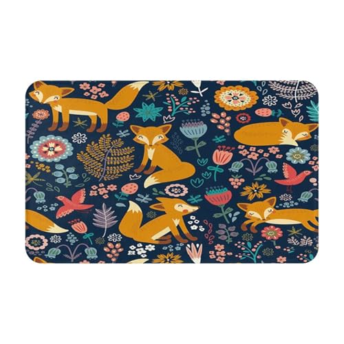 RAKFURF Teppich, maschinenwaschbar, mit rutschfester Unterseite, niedlicher Fuchs, schöne Blume, bedruckt, Vintage-Heimdekoration, Bodendekoration, Teppichmatte für Wohnzimmer, Schlafzimmer RAKFURF Teppich, maschinenwaschbar, mit rutschfester Unterseite, niedlicher Fuchs, schöne Blume, bedruckt, Vintage-Heimdekoration, Bodendekoration, Teppichmatte für Wohnzimmer, Schlafzimmer von RAKFURF