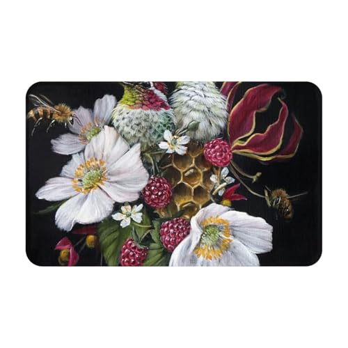 RAKFURF Teppich, maschinenwaschbar, mit rutschfester Unterseite, weiße Blume, schwarz, bedruckt, Vintage, Heimdekoration, Bodendekoration, Teppichmatte für Wohnzimmer, Schlafzimmer, Badezimmer, Küche RAKFURF Teppich, maschinenwaschbar, mit rutschfester Unterseite, weiße Blume, schwarz, bedruckt, Vintage, Heimdekoration, Bodendekoration, Teppichmatte für Wohnzimmer, Schlafzimmer, Badezimmer, Küche von RAKFURF