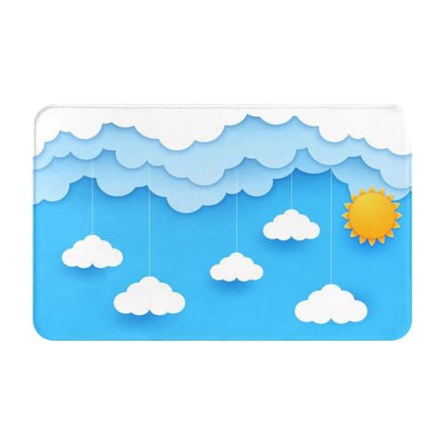 RAKFURF Teppich, maschinenwaschbar, mit rutschfester Unterseite, weiße Wolken, blauer Himmel, Sonne, bedruckt, Vintage, Heimdekoration, Bodendekoration, Teppichmatte für Wohnzimmer, Schlafzimmer RAKFURF Teppich, maschinenwaschbar, mit rutschfester Unterseite, weiße Wolken, blauer Himmel, Sonne, bedruckt, Vintage, Heimdekoration, Bodendekoration, Teppichmatte für Wohnzimmer, Schlafzimmer von RAKFURF