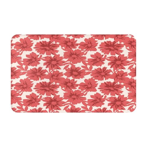 RAKFURF Teppich, maschinenwaschbar mit rutschfester Unterseite, Blumen sind rot und weiß bedruckt, Vintage-Heimdekoration, Bodendekoration, Teppichmatte für Wohnzimmer, Schlafzimmer, Badezimmer, Küche RAKFURF Teppich, maschinenwaschbar mit rutschfester Unterseite, Blumen sind rot und weiß bedruckt, Vintage-Heimdekoration, Bodendekoration, Teppichmatte für Wohnzimmer, Schlafzimmer, Badezimmer, Küche von RAKFURF