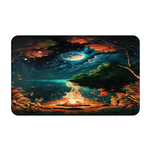 Teppich, maschinenwaschbar, mit rutschfester Unterseite, Motiv: See, Feuer, Wald, Vintage, Heimdekoration, Bodendekoration, Teppichmatte für Wohnzimmer, Schlafzimmer, Badezimmer, Küche, 80 x 49 cm Teppich, maschinenwaschbar, mit rutschfester Unterseite, Motiv: See, Feuer, Wald, Vintage, Heimdekoration, Bodendekoration, Teppichmatte für Wohnzimmer, Schlafzimmer, Badezimmer, Küche, 80 x 49 cm von RAKFURF