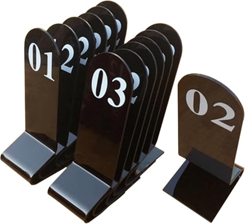 Acryl-Tischnummernschild, Restaurantkarten-Teller aufrecht, 1-10/20-Nummernkarten doppelseitig, for rustikale Empfänge, Bankette, Cafés, Hotels(Black,1-10) von RAKKYOFD