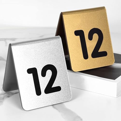 Acryl-Tischschilder 1-10/20, Tischnummer im Zeltstil, Metall-Tischkarte stapelbar, glatte Oberfläche, doppelseitige Nummernkarten for Restaurants, platzsparend(Silver,1 to 10) von RAKKYOFD