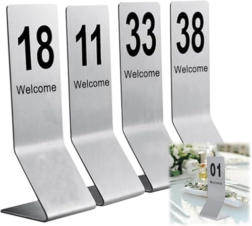 Edelstahl Tischschilder, Tischnummernkarte Doppelseitig, Tischnummernschild 1-50, Wiederverwendbar, Tischteller Stapelbar, for Restaurants, Bars, Partys(1 to 100) von RAKKYOFD