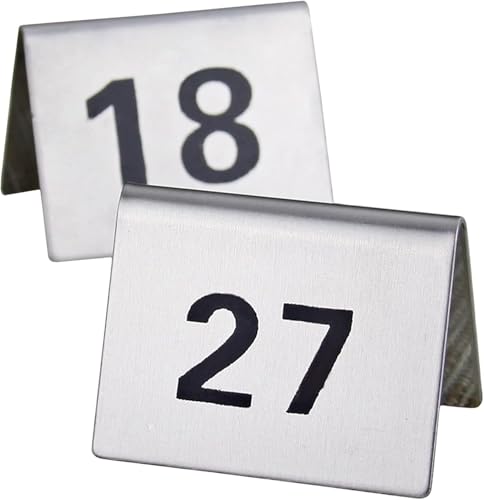 Edelstahl-Tischschilder 5x4cm, Tischnummernständer im Zeltstil, stapelbar, Tischkarten, Metall-Zahlenschilder 1 bis 100, for Bankette, Cafés, Restaurants(1 to 100) von RAKKYOFD