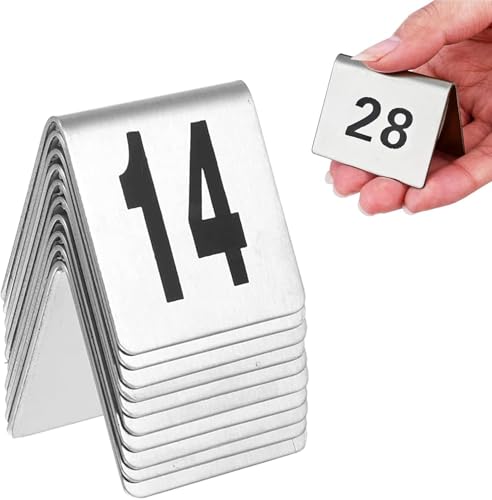 Metal Table Card Stainless Steel 1-50/100, Number Tags Tent Style 5x4cm, Stackable Table Number Cards Double-Sided, Space Saving, Convenient to Clean(1 to 100) von RAKKYOFD
