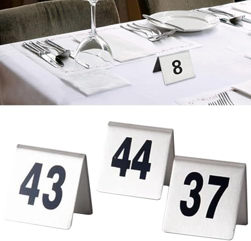 Metall-Nummernschilder 5 x 4 x 3,5 cm, Tischnummern 1–100 im Zeltstil aus Edelstahl, stapelbare Tischplatten, platzsparend, for Restaurants, Bars, Partys, Hochzeiten(1 to 100) von RAKKYOFD