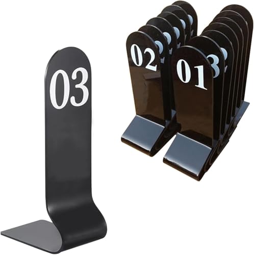 Metall-Nummernschilder stapelbar, stehende Tischnummer, digitales Schild Sitzkarte 1-10/20, schwarz/rot, doppelseitiges Tischnummernschild for Restaurants(Black,1-10) von RAKKYOFD