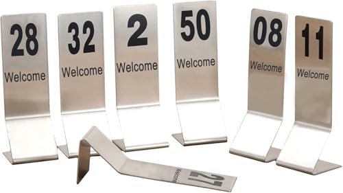 Metall-Tischkarte stapelbar, stehende Tischnummer, doppelseitig, Tischnummernschild 1-50, bequem zu reinigen, for Bankette, Cafés, leicht und einfach zu tragen(1 to 100) von RAKKYOFD
