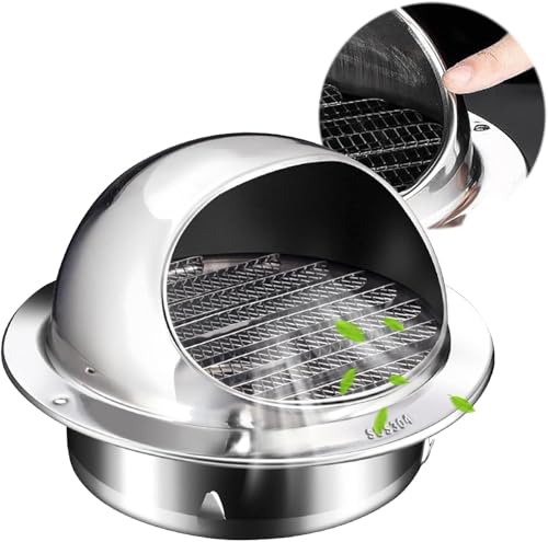 RAKKYOFD Runde Dunstabzugshaube for die Wand, Entlüftungskappe aus Edelstahl 304, Außenabzug mit Abgerundeter Nase for Küche und Badezimmer, mit Siebgewebe(5.9in/150mm) von RAKKYOFD