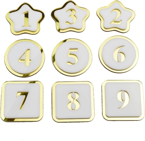 Runde Tischnummer, Spindnummern-Aufkleber, selbstklebende Briefkastennummern, Hausnummern, Acryl-Tischnummern for Restaurant, Café, Bankett(10cm Square,1-20) von RAKKYOFD