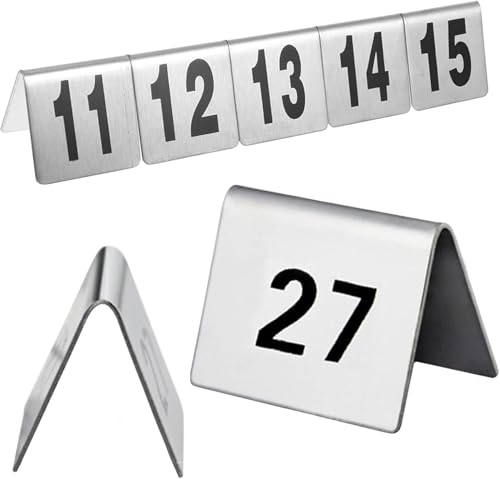 Tischkarten Edelstahl 1-50/100, Tischnummern im Zeltstil stapelbar, platzsparend, Tischnummernschild for Bankette, Cafés, Restaurants, Hotels(1 to 100) von RAKKYOFD