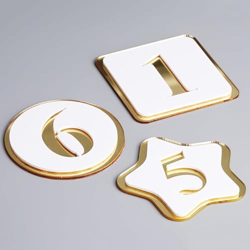 Tischnummern aus Acryl, rundes Nummernschild mit Acrylgravur und selbstklebender Nummernaufkleber 1–100, Tischkarten mit Nummernschildern for Schließfächer(6cm Star,81-100) von RAKKYOFD