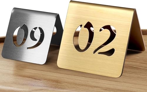 Tischnummern aus Edelstahl im Zeltstil, 10 Stück Hochzeitstischnummern, for Hochzeitsempfangstisch-Events, Partydekoration, Tischnummernkarten im Zeltstil(Gold 6cm,41-50) von RAKKYOFD