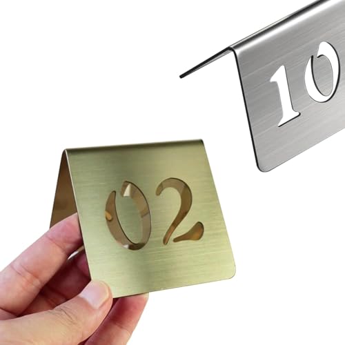 Tischnummern aus Metall, 5 Stück Tischnummern aus Edelstahl, doppelseitige Nummernkarte im Zeltstil, for Hochzeiten, Partys, Bankette, Empfänge, Restaurant-Nummernschild(Gold 8cm,36-40) von RAKKYOFD