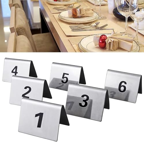 Tischnummern aus Metall for Restaurants, 50 x 40 mm, Edelstahl-Nummernschilder im Zeltstil 1–50/100, stapelbares Tischnummernschild, for Bars, Partys, Hochzeiten(1 to 100) von RAKKYOFD