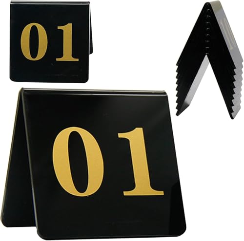 Tischnummern im Zeltstil, doppelseitige Tischkarten, Schilder mit den Zahlen 1 bis 100, bequem zu reinigen, stapelbare Aufbewahrung, Tischkarten for Hochzeitsempfänge(1-50) von RAKKYOFD