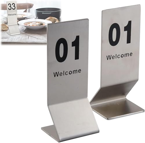 Tischnummernschild 1-50, Edelstahl-Tischschilder, Metall-Tischkarte for Aufstellen, doppelseitige schwarze Zahlen, for Bankette, Cafés, Hochzeitsempfänge(1 to 50) von RAKKYOFD