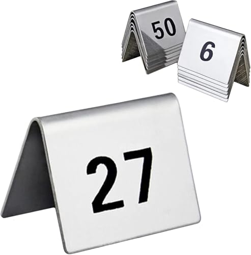 Tischnummernschild im Zeltstil, 1-50/100 Restaurant-Tischnummern aus Edelstahl, langlebige Metallnummernschilder 50 x 40 mm, bequeme Sitzgelegenheiten for Gäste(1 to 100) von RAKKYOFD