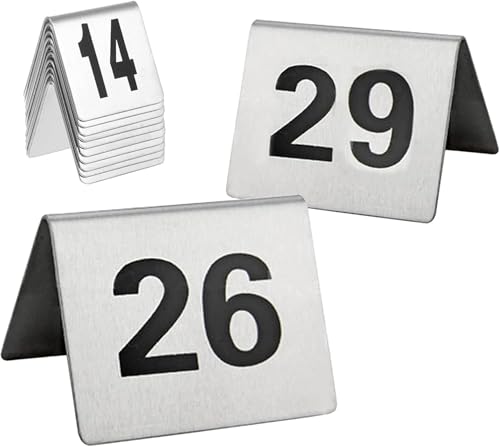 Tischnummernschild im Zeltstil, stapelbar, 5 x 4 x 3,5 cm, Metall-Tischkarte aus Edelstahl for Restaurants, Tischkarten, doppelseitig, schwarze Zahlen 1-50/1-100(1 to 100) von RAKKYOFD
