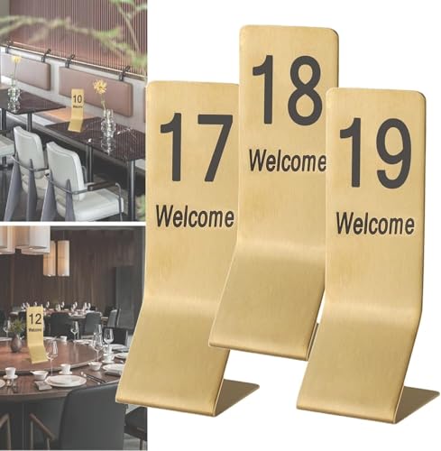 Tischschilder aus Edelstahl, 1-10/20 Tischkarten Restaurant, Metallnummernschilder for Hochzeitsempfänge, Stehende Tischnummer, Verformt sich nicht leicht(1-10) von RAKKYOFD
