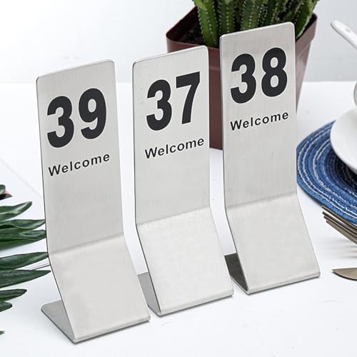 Tischschilder aus Edelstahl, stapelbar, Tischnummern 1–50, doppelseitiger Restaurantkartenteller, robust und langlebig, for Hochzeits- und Partydekorationen(1 to 100) von RAKKYOFD
