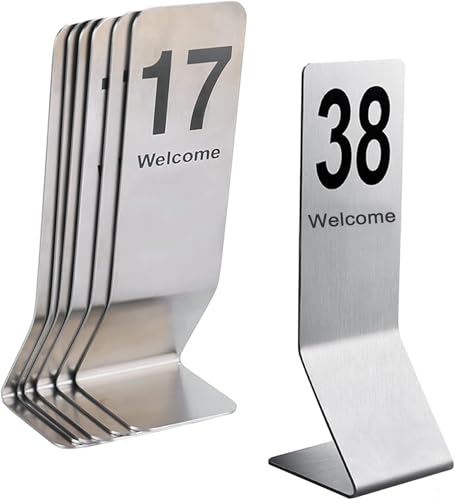 Zahlenkarten 1-50, Tischnummernkarten, Edelstahl-Tischschilder doppelseitig, sturz- und verschleißfest, All-in-One-Basis, for Bankette, Cafés, Restaurants, Hotels(1 to 50) von RAKKYOFD