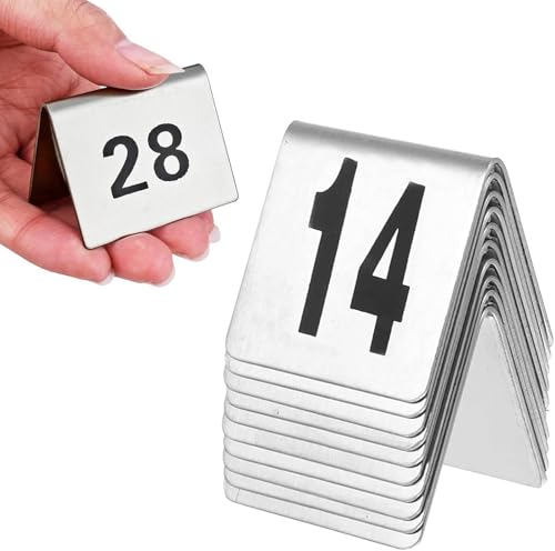 Zahlenkarten Doppelseitig 1 bis 100, 5x4cm Tischkarten Edelstahl Zeltstil, Stapelbare Restaurant Tischnummern Dreieck, Einfach und Gut Ablesbar(1 to 100) von RAKKYOFD