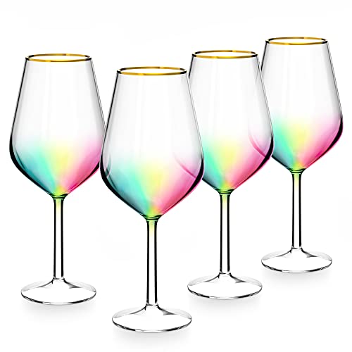 RAKLE Weingläser Set mit 4 Stück - 16 oz Langstiel-Weingläser - Regenbogenfarben Premium bleifreies Glaswaren-Set für Rot- und Weißwein - ideal für Hausbar, Restaurant, Party von RAKLE