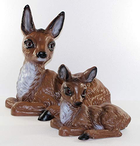 Deko Garten Figur Gartenfigur Tierfigur REH und Bambi Rehkitz liegend als Satz aus Kunststoff Höhe 20-35 cm von RAKSO